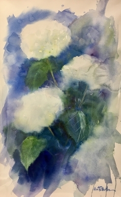 Hydrangeas on Blue Background