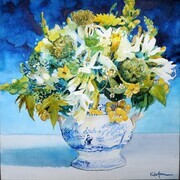 Garden Bouquet in Blue and White Vase - SOLD