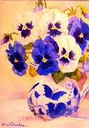 Blue and White Pansies in Blue and White Jug - SOLD